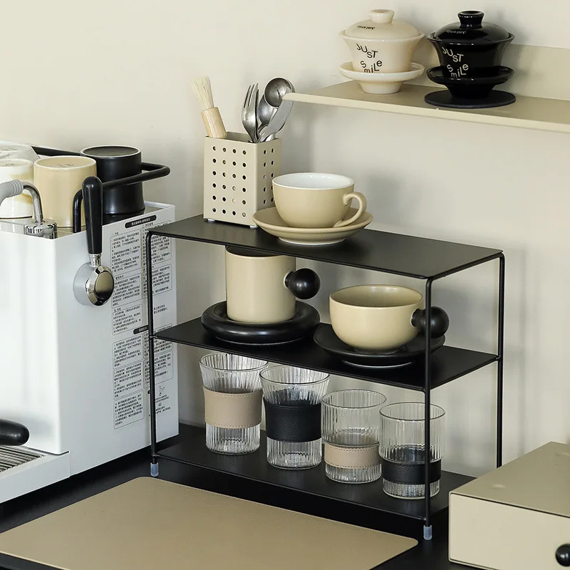 three-layer wrought iron rack, home coffee corner storage rack, multi-layer simple cup holder ins wind desktop cup holder