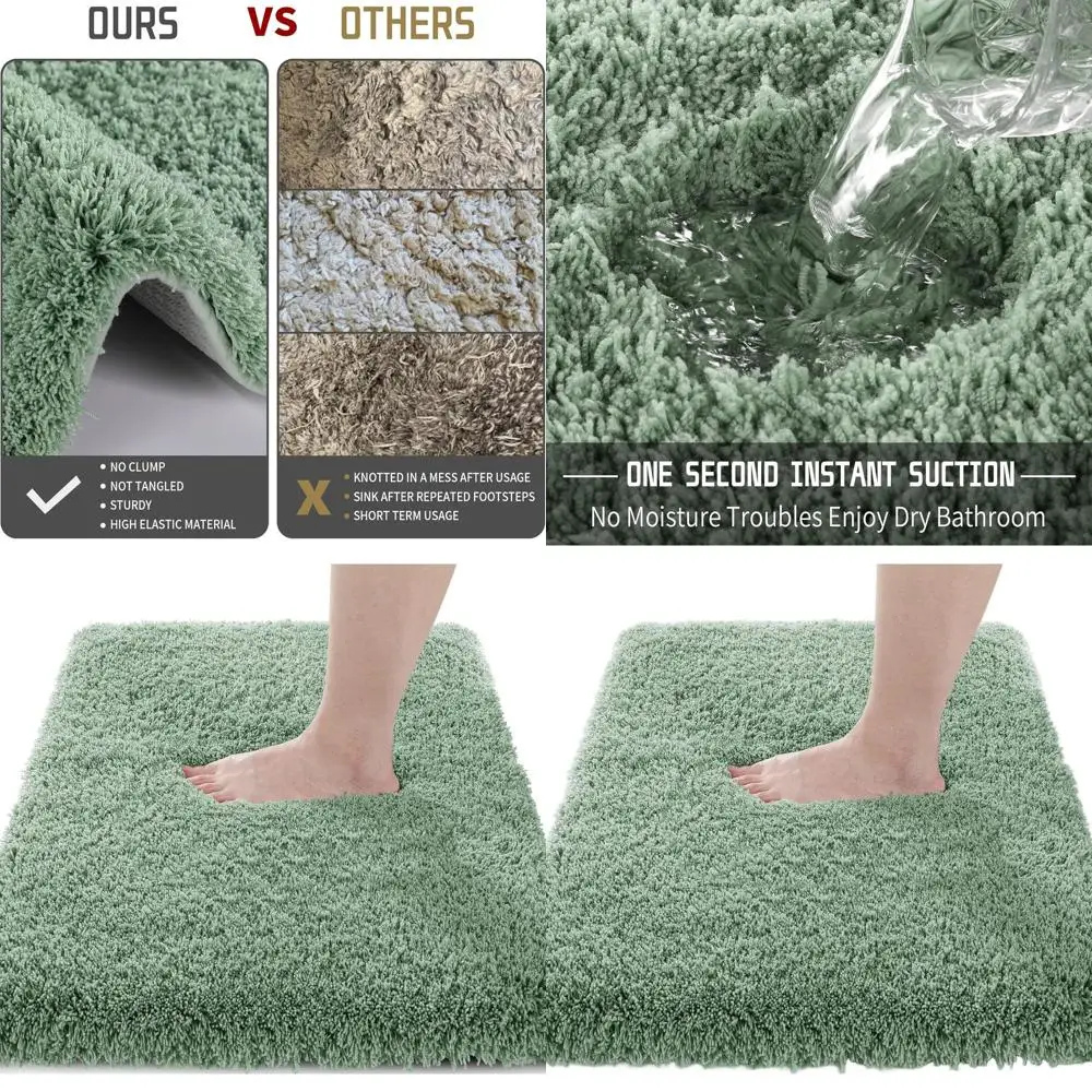 

Ultra Plush Shaggy Bath Mat, Soft & Non-Slip, Quick-Drying Microfiber, 70x24, Light Green