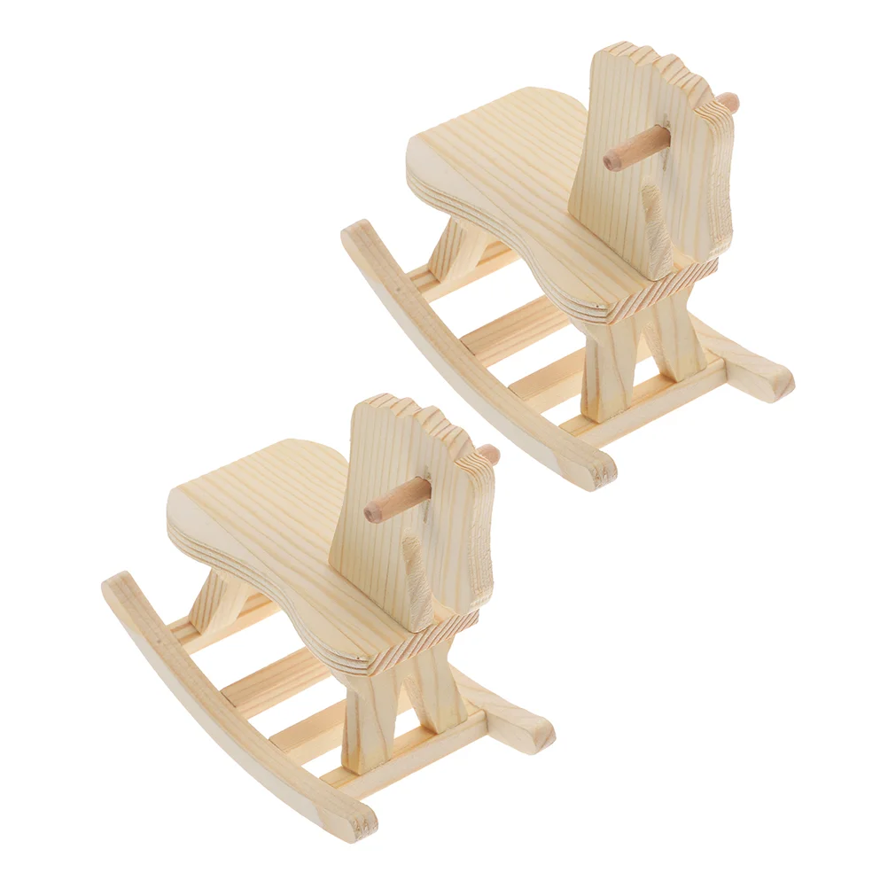 

2 PCS Mini Toys Children's Wooden Horse Decor Miniature Rocking Khaki Figurines Craft Kit Tabletop Ornaments Toddler