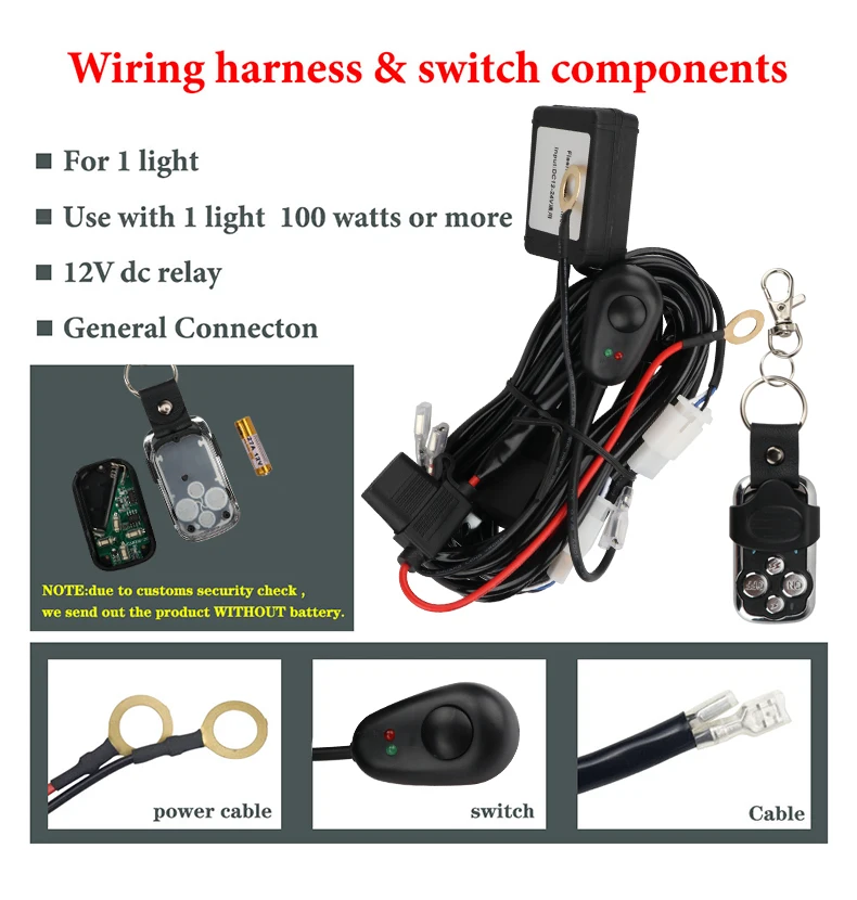 1in2 Wiring Harness Kit For 2 Lights 1 Light Fuse On-off Switch 12v 24v Relay For 4-52 Inch Led Work Light Bar