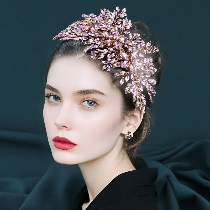 

Purple Pure Handmade Wedding Bridal Hair Hoop Crystal Rhinestone Headwear Headdress for Women Hair Ornament Accessories Jewelry