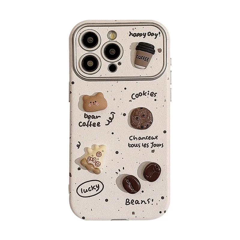 Splash ink stereo coffee bear suitable for Apple 14 Pro Max phone case iPhone 15 leather cute iPhone 13 case iPhone 11 case