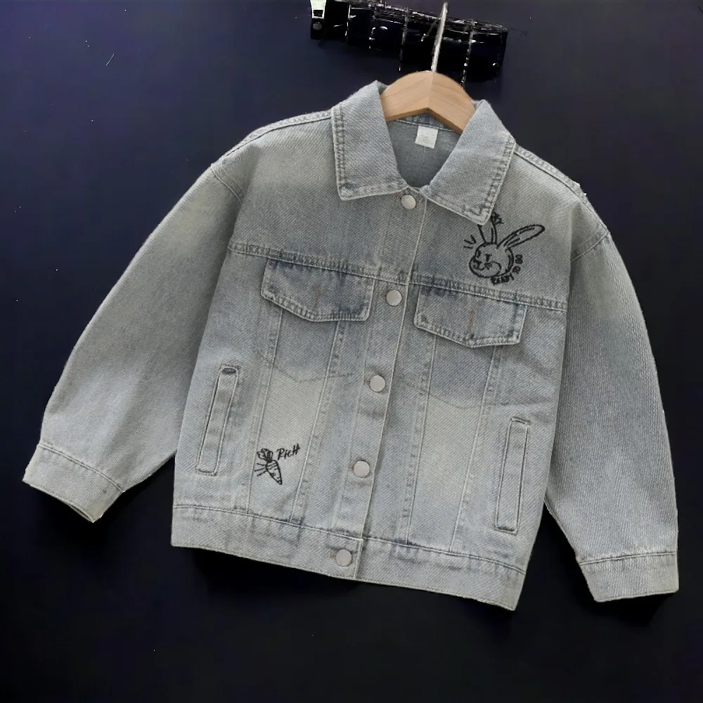 

Baby Kids Denim Jacket for Girls Coat Children Outwear Outfits School Uniform Autumn Spring Teenagers Costumes 5 7 9 12 13 Years