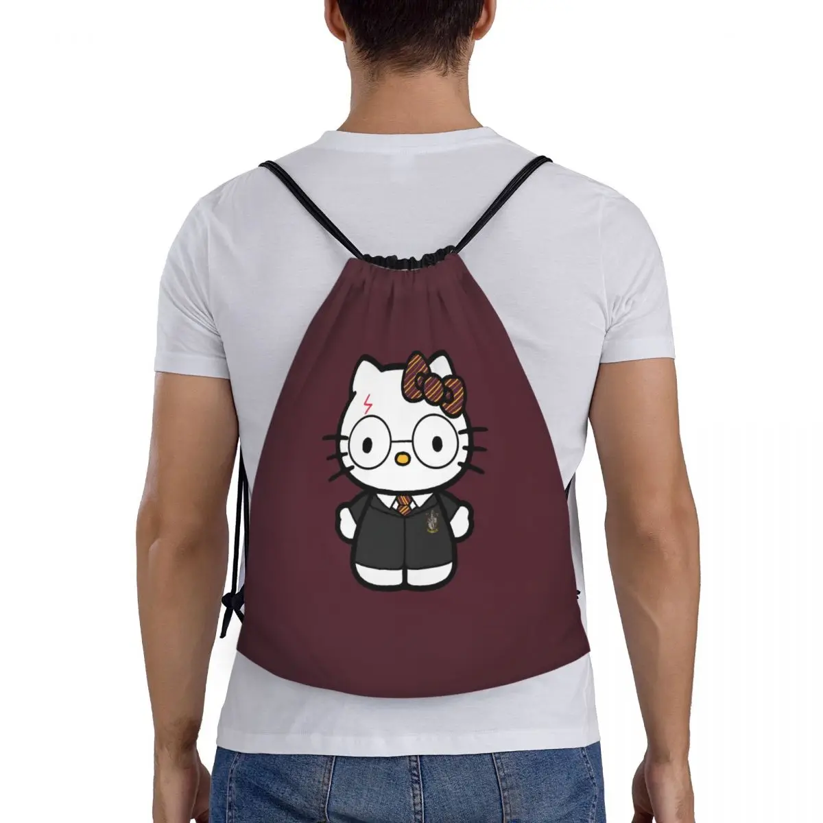 Tas Serut H-arrys Kustom Ransel Penyimpanan Belanja Sekolah Ajaib Tas Karung Olahraga Gym Portabel Pria Wanita