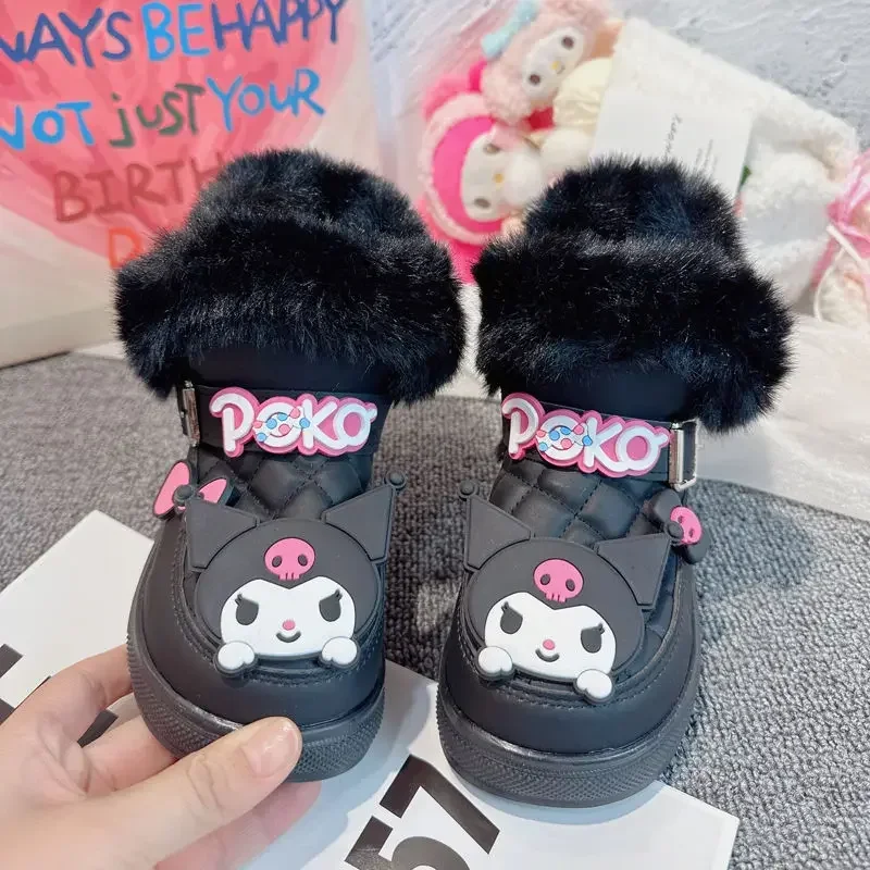 

Giry Heart Kawaii Sanrio Anime Kuromi Y2k Warm Snow Boots Cute Cartoon Children Fleece Thickened Cotton Shoes Gifts for Kids