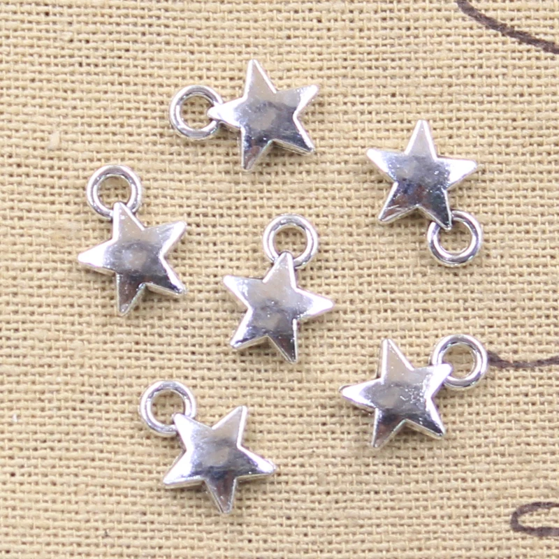 50pcs Charms Lovely Star 12x9mm Antique Silver Color Pendants Tibetan Findings DIY Handmade Making Craft