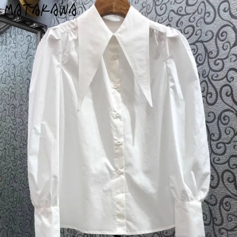 

Matakawa Puff Sleeve Women Shirts Spring Autumn Solid White Elegant Blouses Korean Fashion Simple Vinage Chic Blusas Mujer