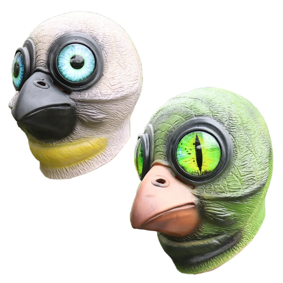 

Alien Costume for Men Horror Big Eyes Monster Bird Full Face Latex Mascara Terror Animal Head Hood Halloween Cosplay Parrot Mask