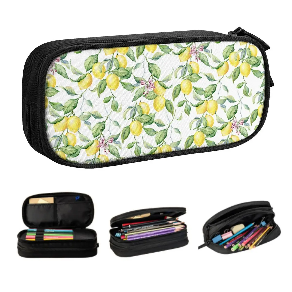 Custom Kawaii Tropical Fruit Summer Lemon Pencil Cases for Boys Gilrs Large Capacity Pencil Pouch Stationery