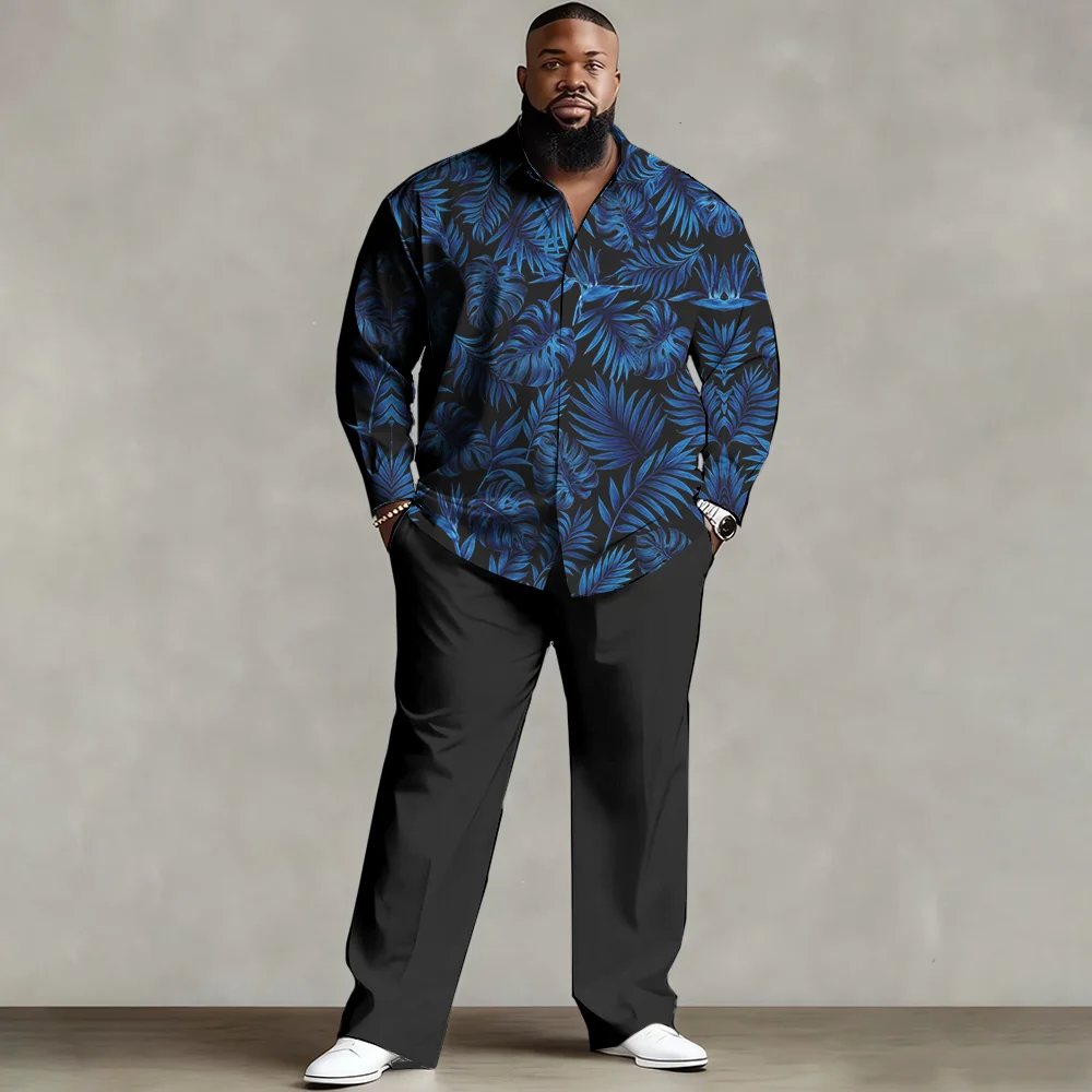 

S-9xl plus size Men's Shirt Set: Coconut Tree Summer Vibe - Soft Cotton Blend, Sleek Tropical Palm Prints,