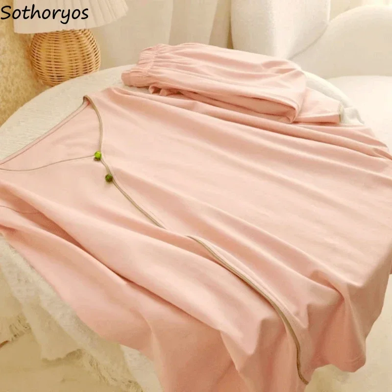 

Pajama Sets Women Panelled Sleepwear Chinese Style Elegant Autumn Casual Home Mujer Fashion Soft Long Sleeve All-match Clothes