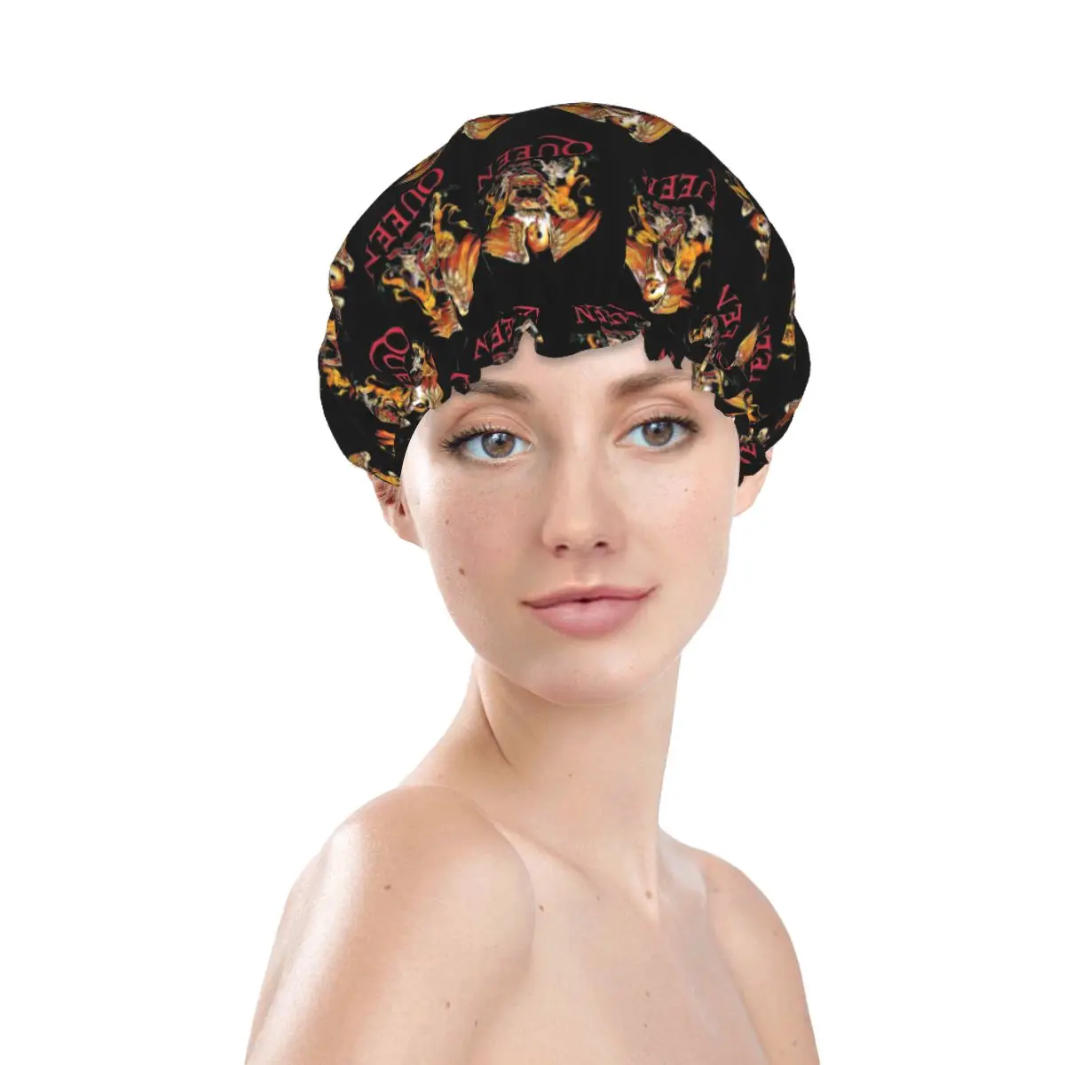 British Singer Songwriter Freddie Mercury Queen Shower Cap for Women Double Layer Elastic Waterproof Bath Hair Caps