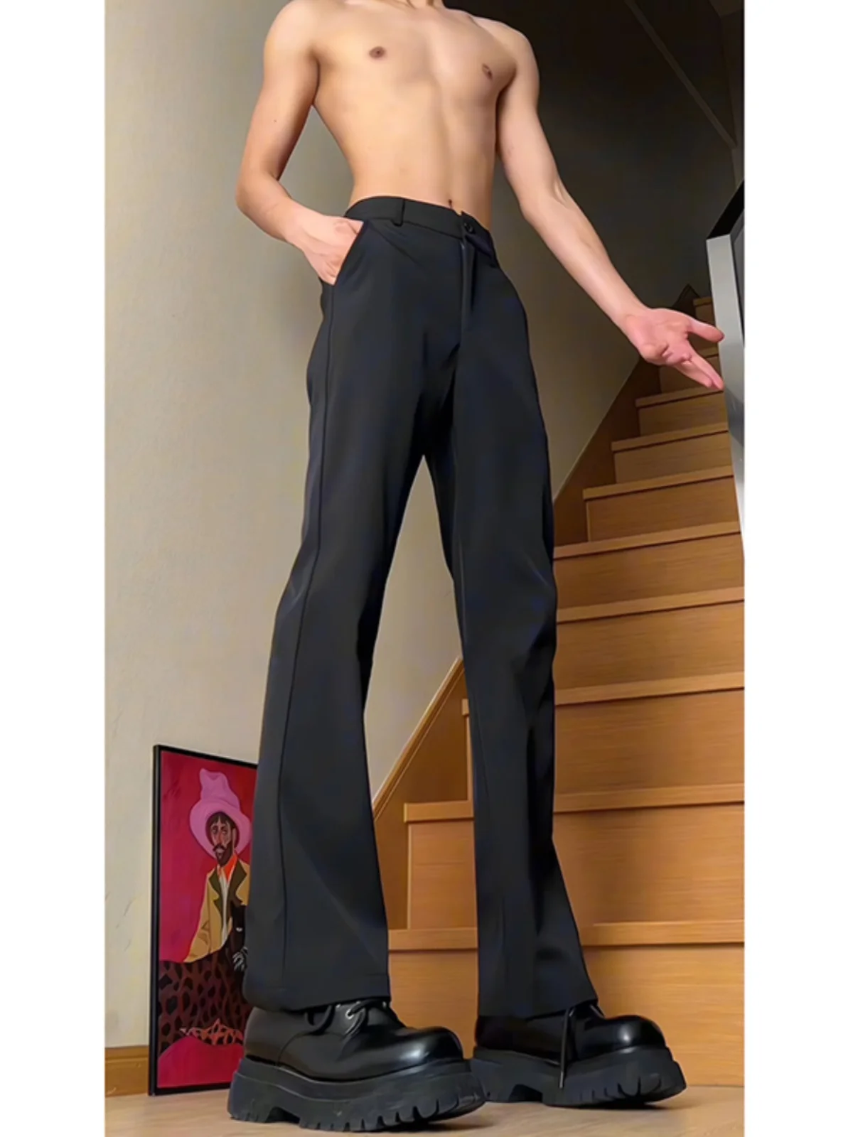 

Men's Straight Leg Slim Fit Pants High Waist Long Trousers Casual Faion Spring Summer Basic Color American Leisure Sle