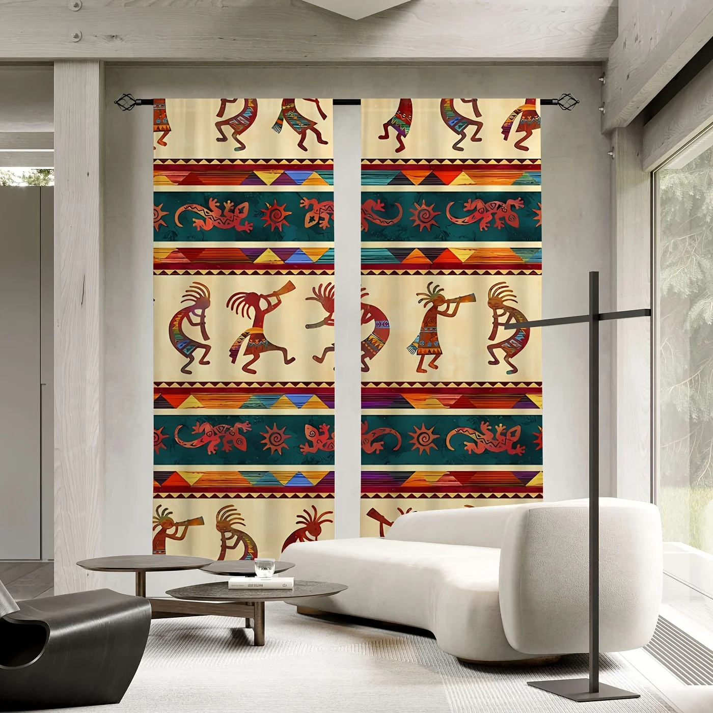 2PCS Digital Printed Curtains, Ethnic Shadow Puppet Pattern, Beautiful Window Drapes for Living Room Bedroom Home Decor