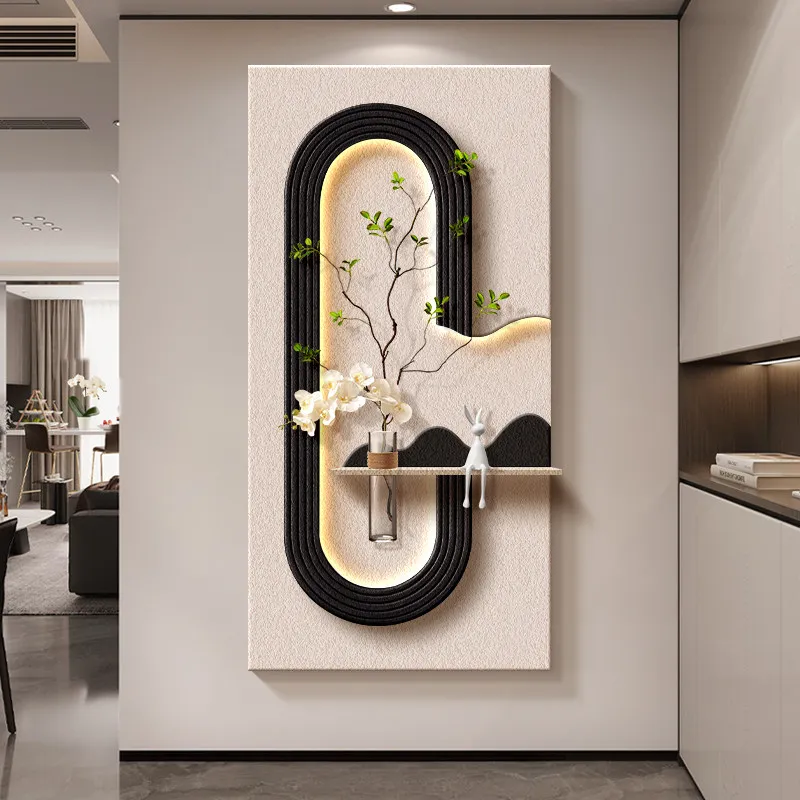 Modern High-end Entranceway Decorative Artwork Minimalist Hydroponic Greenery Wall Hanging Sandstone Corridor Sconce Painting