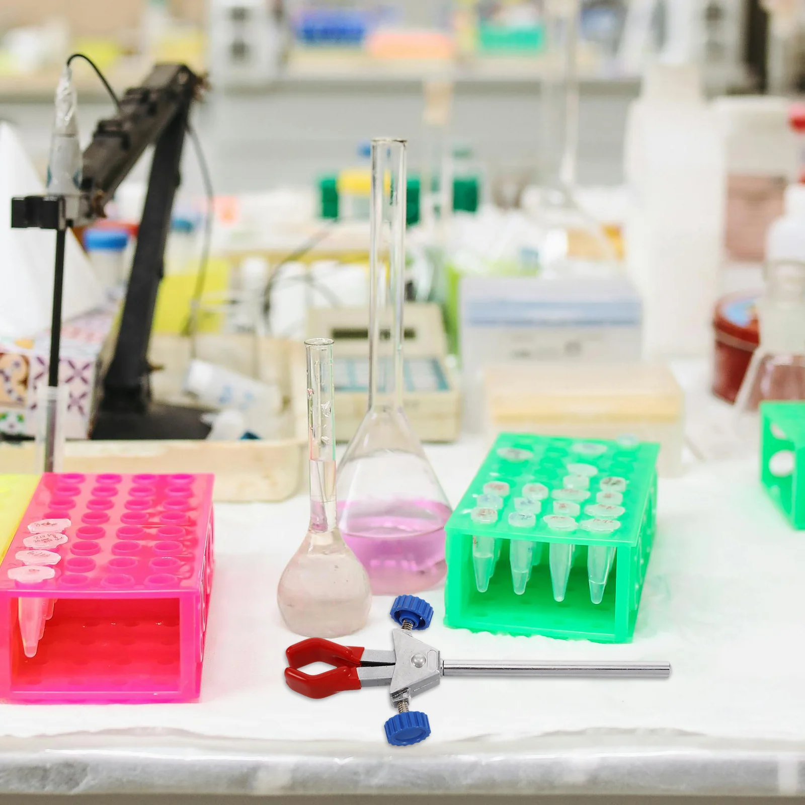 Double Jaw Adjustable Lab Clamp For Test Tube Beaker Holder Extended Reach Metal Grip Chemistry Accessory Red