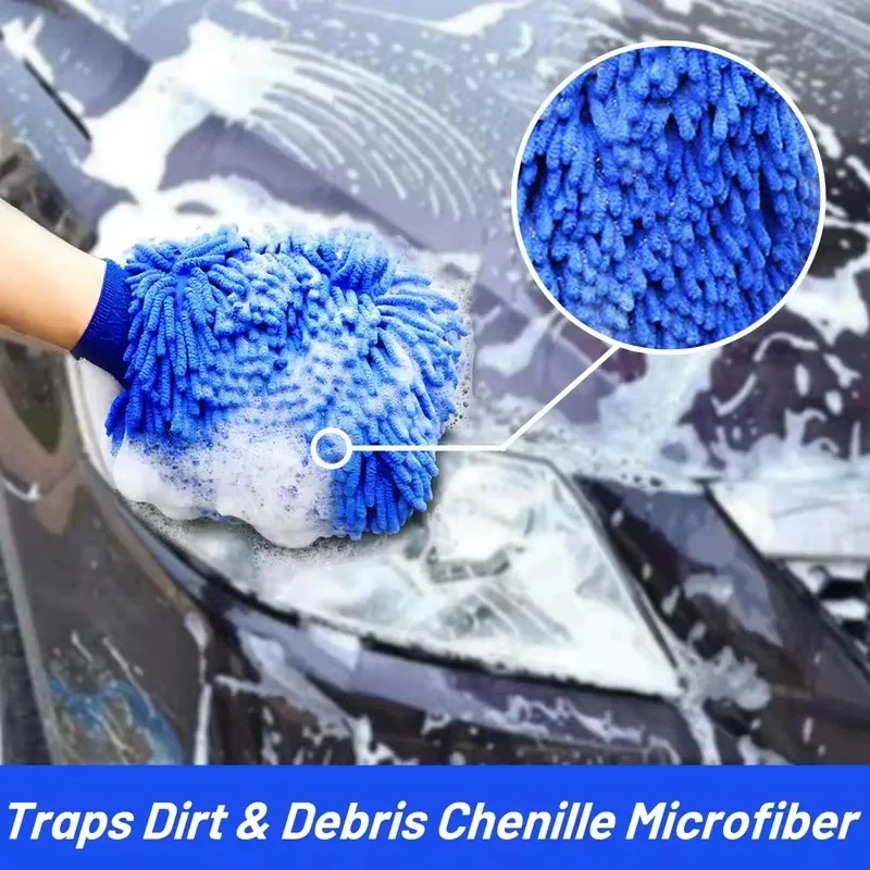 1/2pcs Car Washing Gloves Waterproof Microfiber Chenille Gloves Car Cleaning Mitt Detailing Brush Auto Care Double-faced Glove