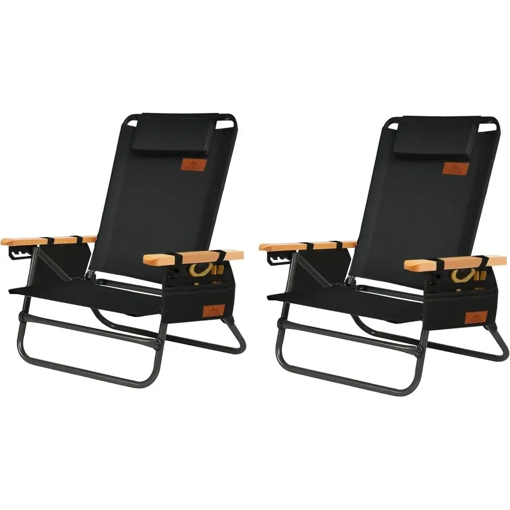 

Beach Chair, 4 Adjust Position Compact Backpack Chair, Portable Folding Chair, Camping Chair with Side Pocket,With Headrest