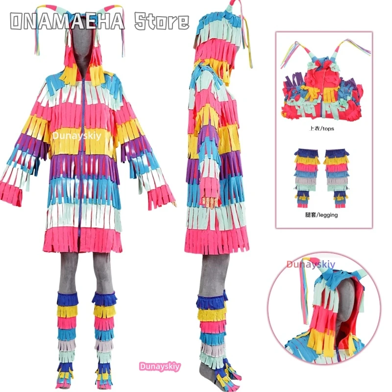 

Mexico Easter Egg Festival Pinata Cosplay Costume Unique Special Jumpsuit Colored Ribbon Colorful Costume Unisex Men Women