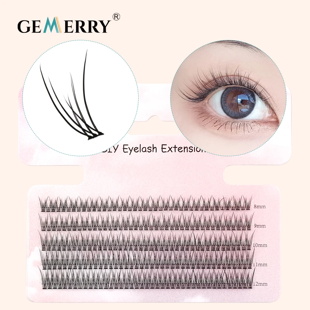 Gemerry A/M รูปร่าง Professional แต่งหน้าขนตา Cluster Spikes Lash Wispy Premade รัสเซียธรรมชาติขนตาปลอม