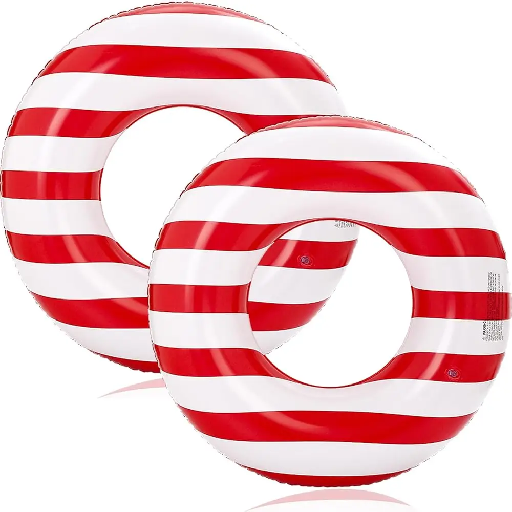 

Набор из 2 больших надувных плавательных кругов для взрослых, 36 дюймов, классические полосатые, для подростков, для летнего пляжа