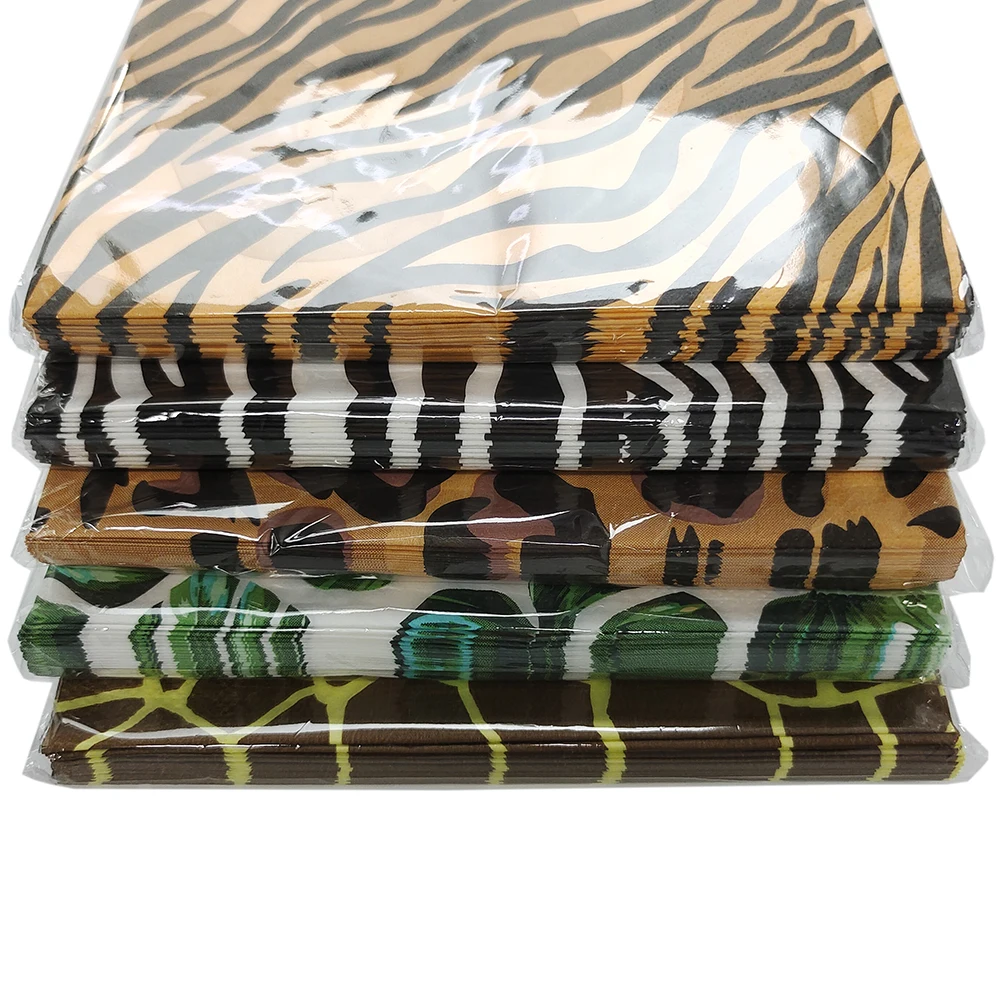 20Pcs Jungle Animals Paper Napkins Tropical Palm Leaves Napkins Towel Jungle Safari Birthday Party Decoration Hawaii Supplies