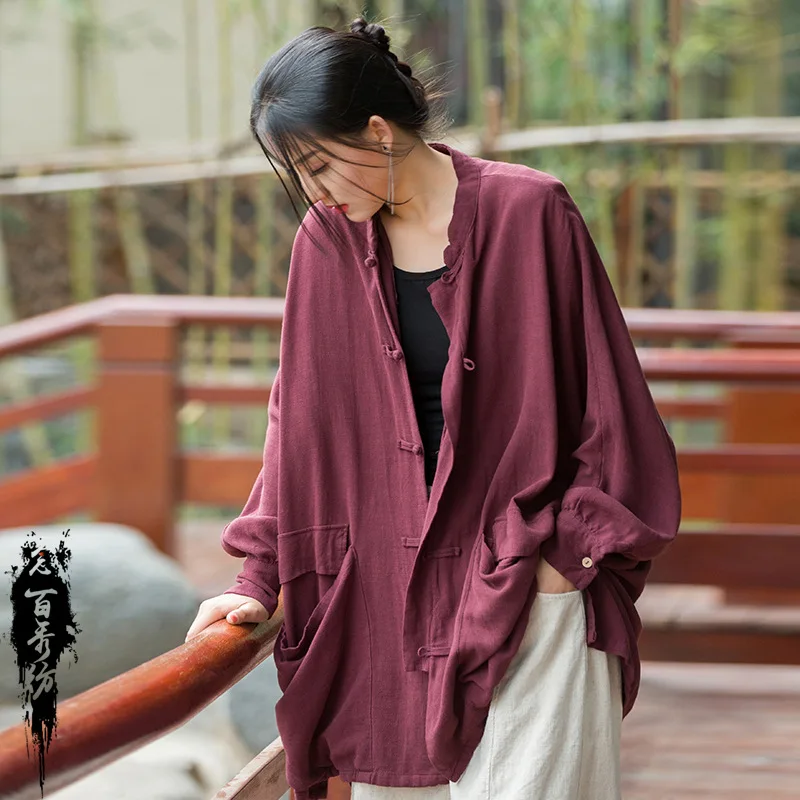 

Women Zen Tea Qipao Coat Lady Elegant Travel Casual Blouse Chinese Style Cheongsam Jackets Tops Oriental Japanese Streetwear