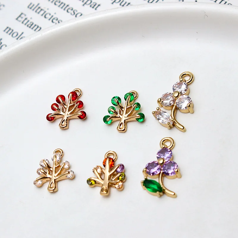 1pcs Diy Jewelry Accessories Cast Copper Micro-set Zircon Moon Flower Small Tree Deer Pendant Earrings Material Handmade Charms