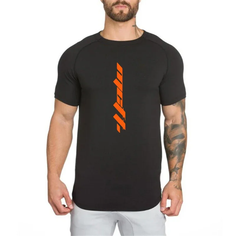 Summer Gym Workout Muscle T-shirts Mens Runing Casual Shirts Summer Cotton Breathable Slim Fit Tops Bodybuilding Sport Clothing