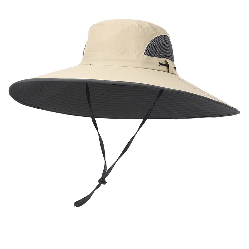 Men's 15CM Wide Brim Sun Hat Color Block Summer Outdoor Hiking Travel Breathable UV Protection Cap