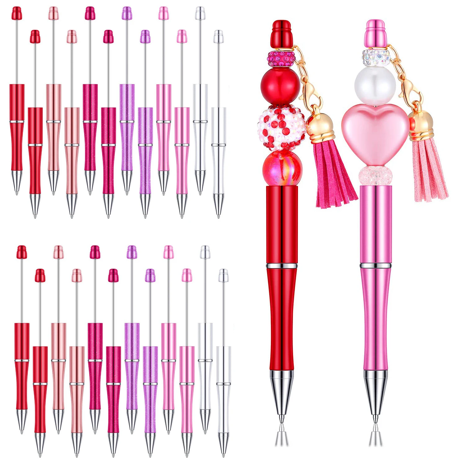 Stylo à bille en plastique perlé avec tige, encre noire, fournitures scolaires et de bureau, cadeau pour enfants, bricolage créatif, 24 pièces