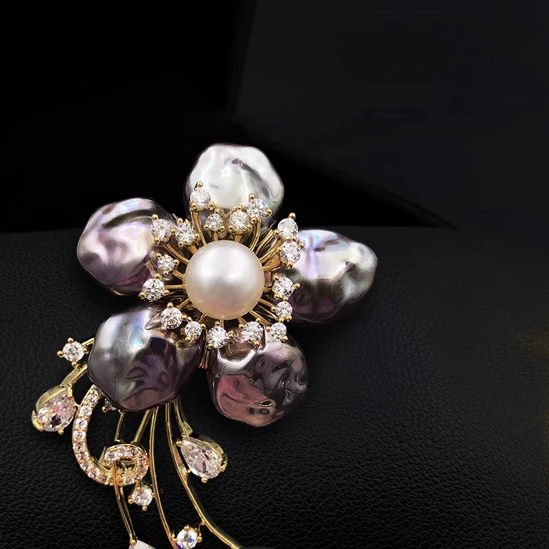 الفاخرة الباروك اللؤلؤ الزركون زهرة بروش خمر أنيقة فريدة المرأة دعوى التلبيب دبابيس مجوهرات الأزياء الإكسسوار الصدار 2066 #3