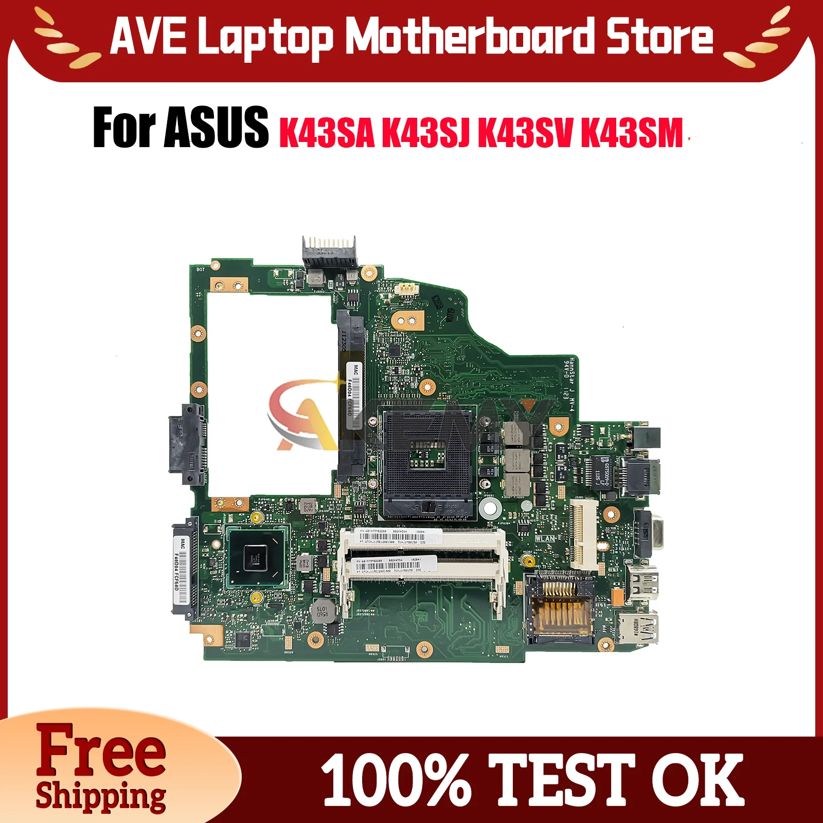 

Материнская плата K43SA для ноутбука ASUS K43S A43S K43SM K43SD X43S K43SJ K43SV, материнская плата для ноутбука в наличии, 100% тестирование, ОК, быстрая доставка