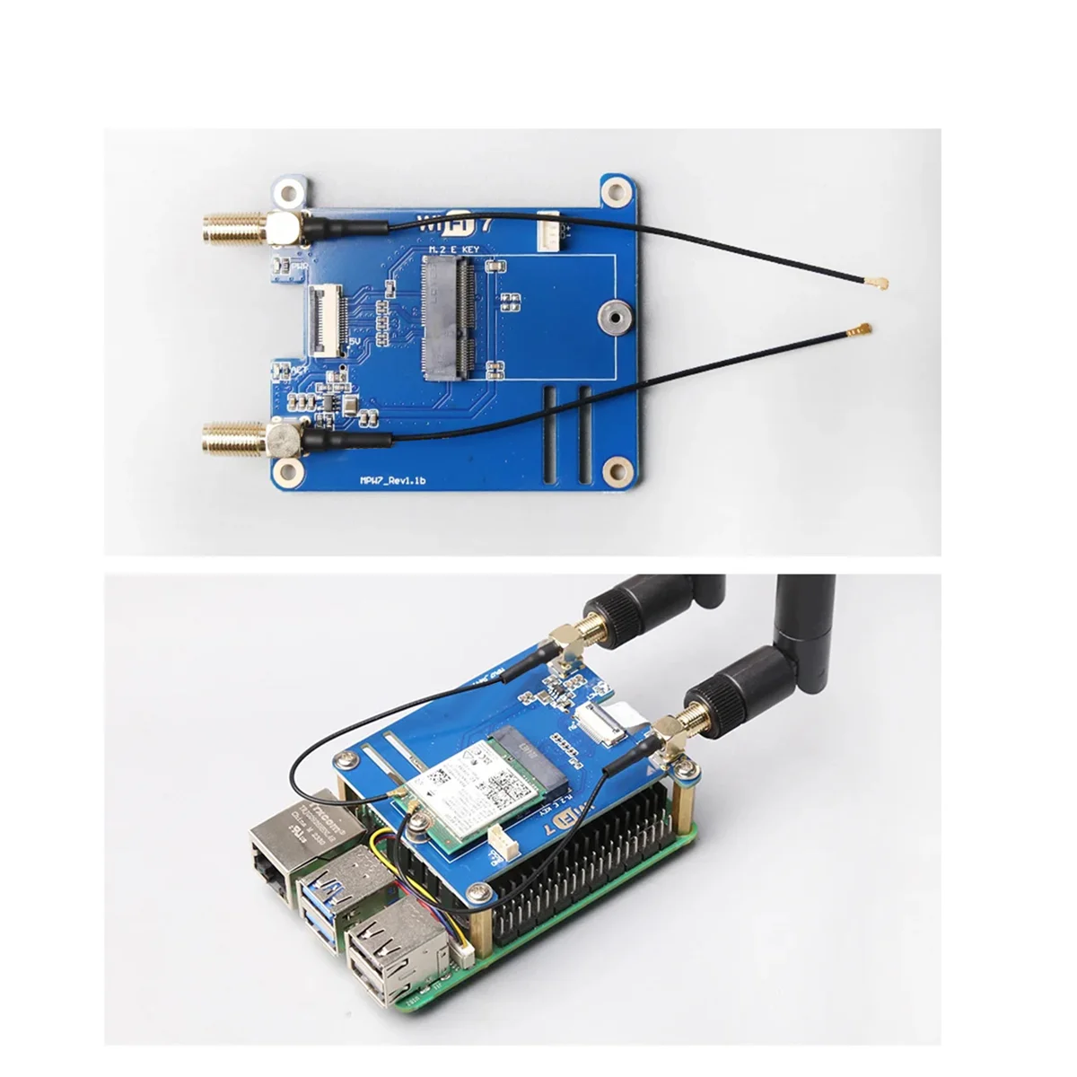 MPW7NA per Raspberry Pi 5 PCIE a M.2 E-Key WiFi7 Module + 2 X Antenna BE200 supporto Google TPU,WiF6E AX210,AX200 Adapter