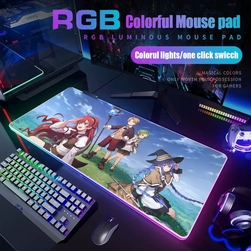 

Mushoku Tensei Mouse Pad Gamer Rgb Desk Mat Back Light Led Mousepad Setup Gaming Accessories Deskmat Big Mousepepad Backlight