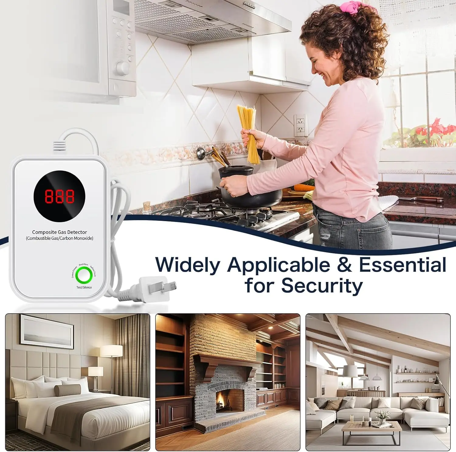 家庭用ガス検知器 - 天然ガス (CH4) および一酸化炭素 (CO) 警報器、音声アラート LCD ディスプレイ付き、壁掛け、プラグアンドプレイ