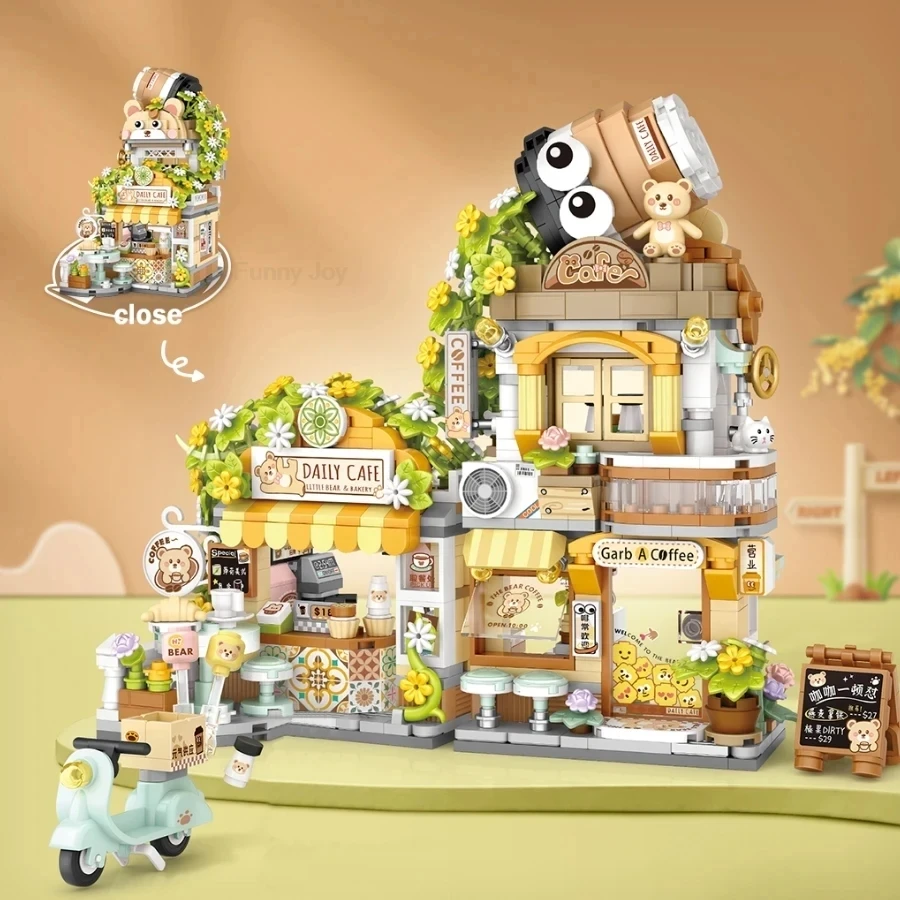 Street View House Building Blocks Izakaya Shaved Ice Shop Takoyaki Shop Coffee Shop Panda Tea House Children's Gift view 6