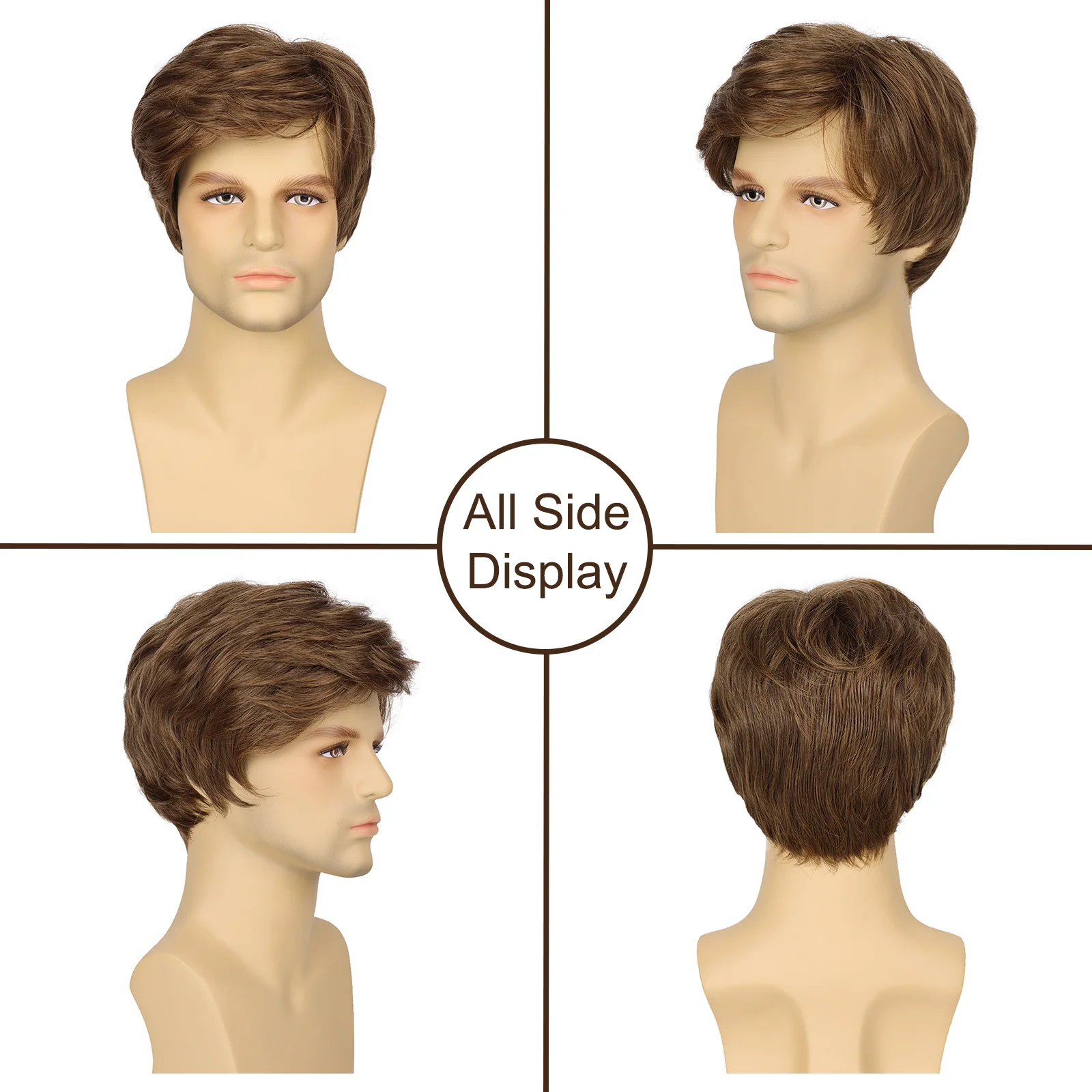 Mens Short Brown Wigs Layered Natural Synthetic Wig Heat Resistant Halloween Costume Cosplay Wigs for Men