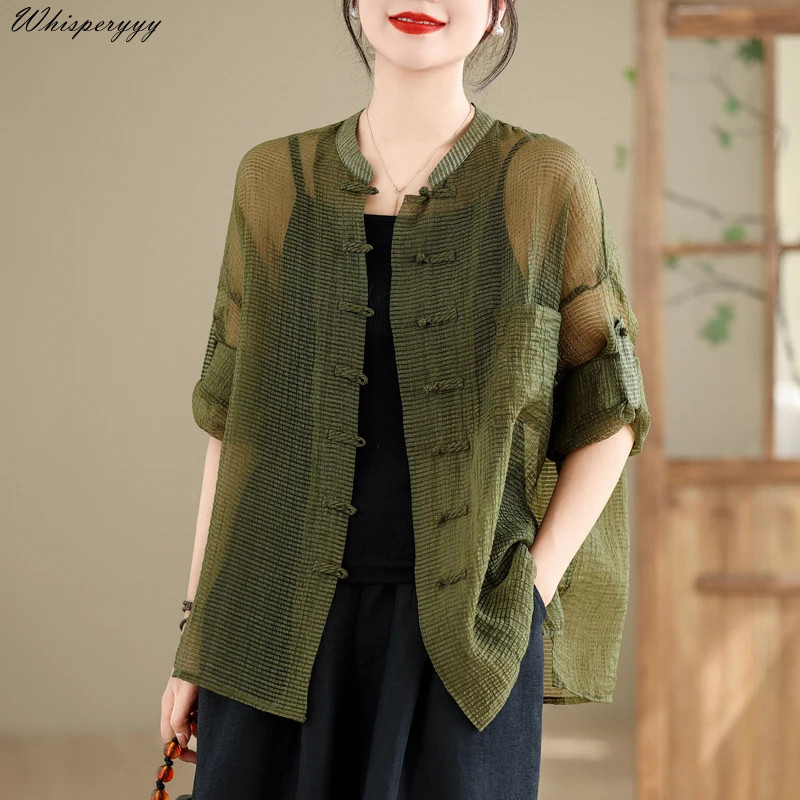 

Chinese Style Harakuju Women Cardigan Summer 2024 New Female Thin Tang Suit China Tops Loose Casual Vintage Shirt Hanfu Clothing