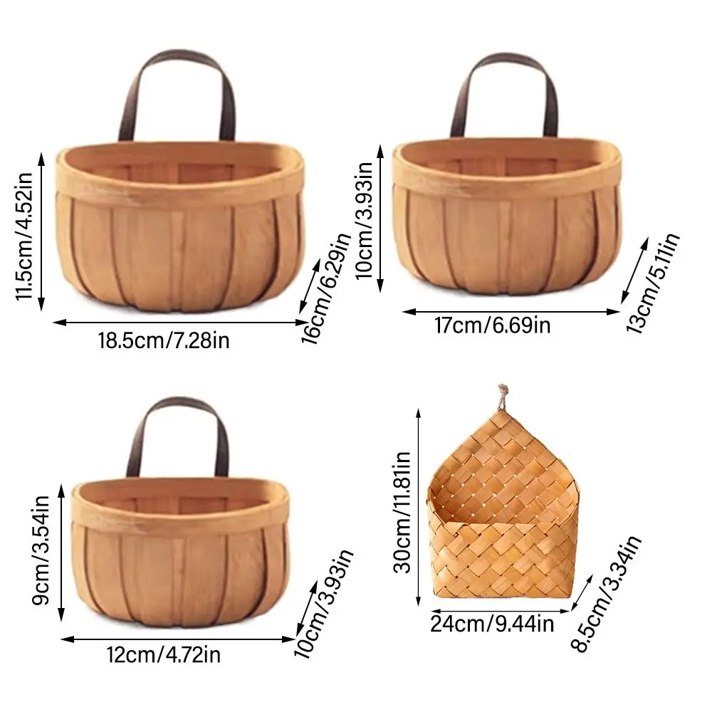 سلة تخزين خشبية للمطبخ بمقبض ، خشب ، سلال منسوجة يدويًا ، منظم متنوع ، خضروات ، فواكه ، زهور ، ديكور منزلي #6