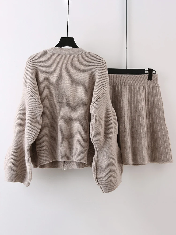 DEAT 2024 Early Autumn New Item Fashion Women\'s Two-pieces Set Single-breasted Sweater High Elastic Waist A-line Skirts 15C578