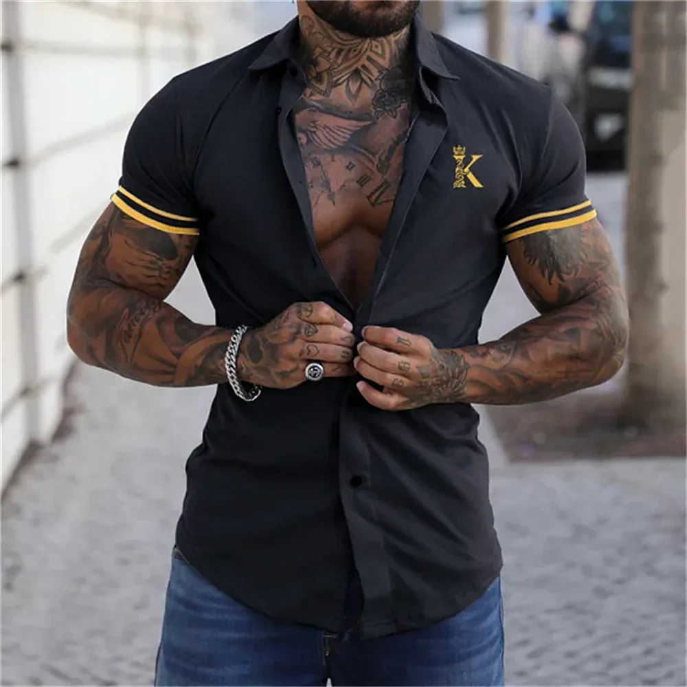 

Men's Social Shirt Men's Short Sleeve T-shirt 2023 Fashion Poker K Print Shirt Casual Loose Top Men's Camisas