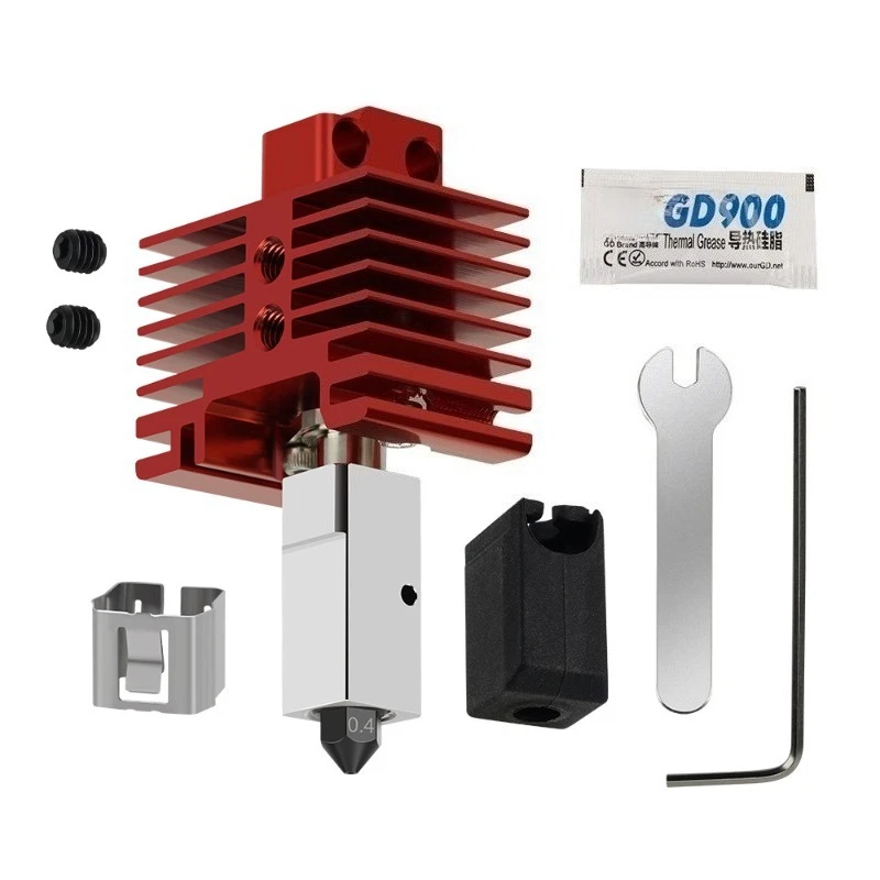 3D Printer 2.0 Version Hotend Kit, Hardened Steel Nozzle with Red Heatsink for Fast Heating and Anti-Clog Printing