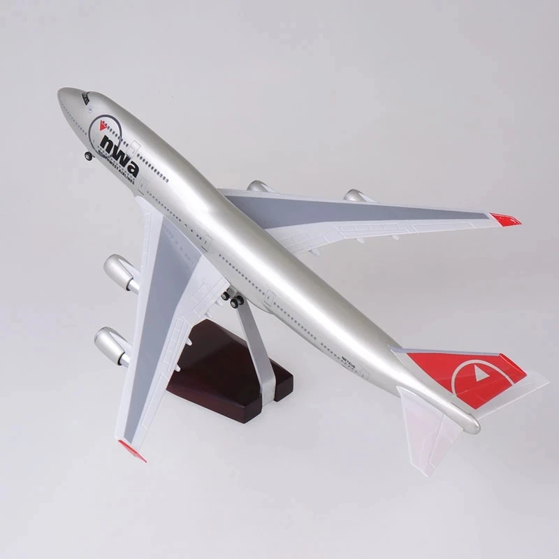 1/150 Scale B747 Airplane Model Nwa NorthWest Airlines 47cm Diecast Resin Airplane With Led Lights And Wheel For Decoration Gift