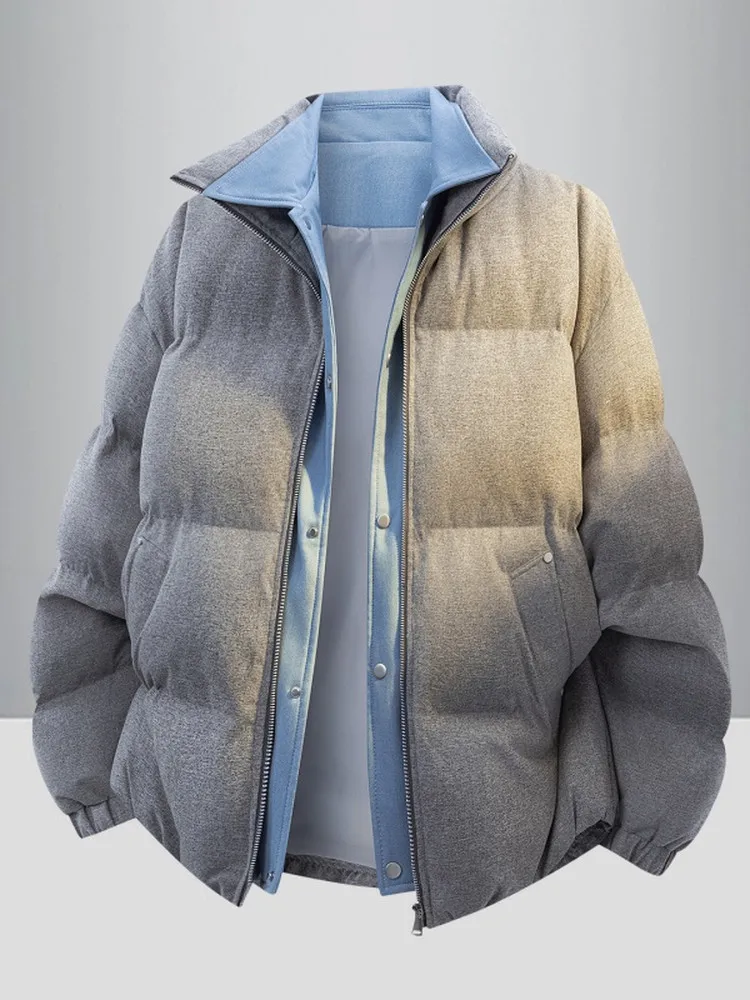 Men's Thickened Warm Stand Collar Bread Style Cotton Jacket Fashionable Versatile Winter Outerwear Standard Fit CleanFit