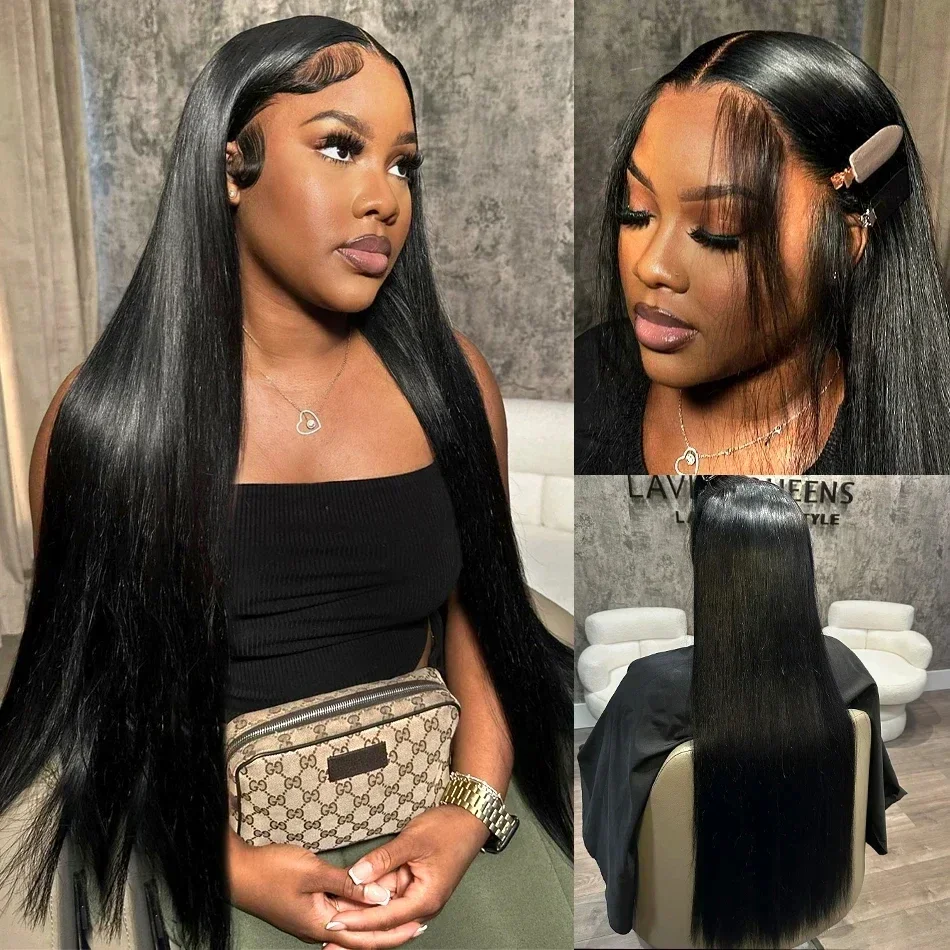 Peruca frontal reta longa do cabelo humano do laço para mulheres negras, nenhum emaranhado, nenhum derramamento, brasileiro, 5 × 5, 32 dentro, 34 dentro, 36 dentro