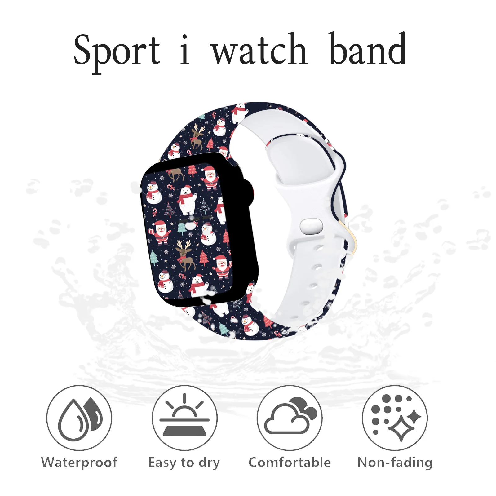 Colorful Christmas Print Series Watchband for Apple Watch 11/10/9/8/SE, Soft Waterproof Replacement Silicone Band 45mm/44mm/42mm