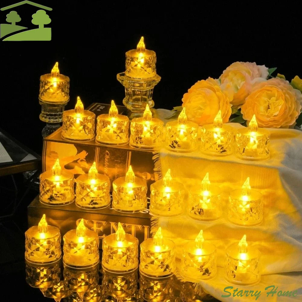 

24pcs/box Transparent Rhombus Crystal LED Mini Candle Light Delicate Design Soft Warm Light Electronic Candle Compact Design