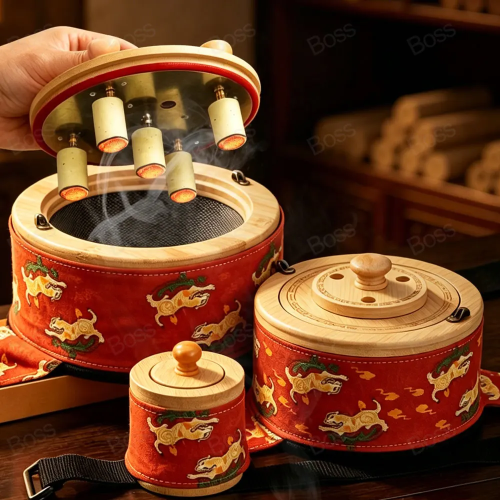 New Design Bamboo Moxibustion Box Low-Smoke Moxa Jar Moxa Stick Burner Moxibustion Box Holder for Traditional Chinese Medicine