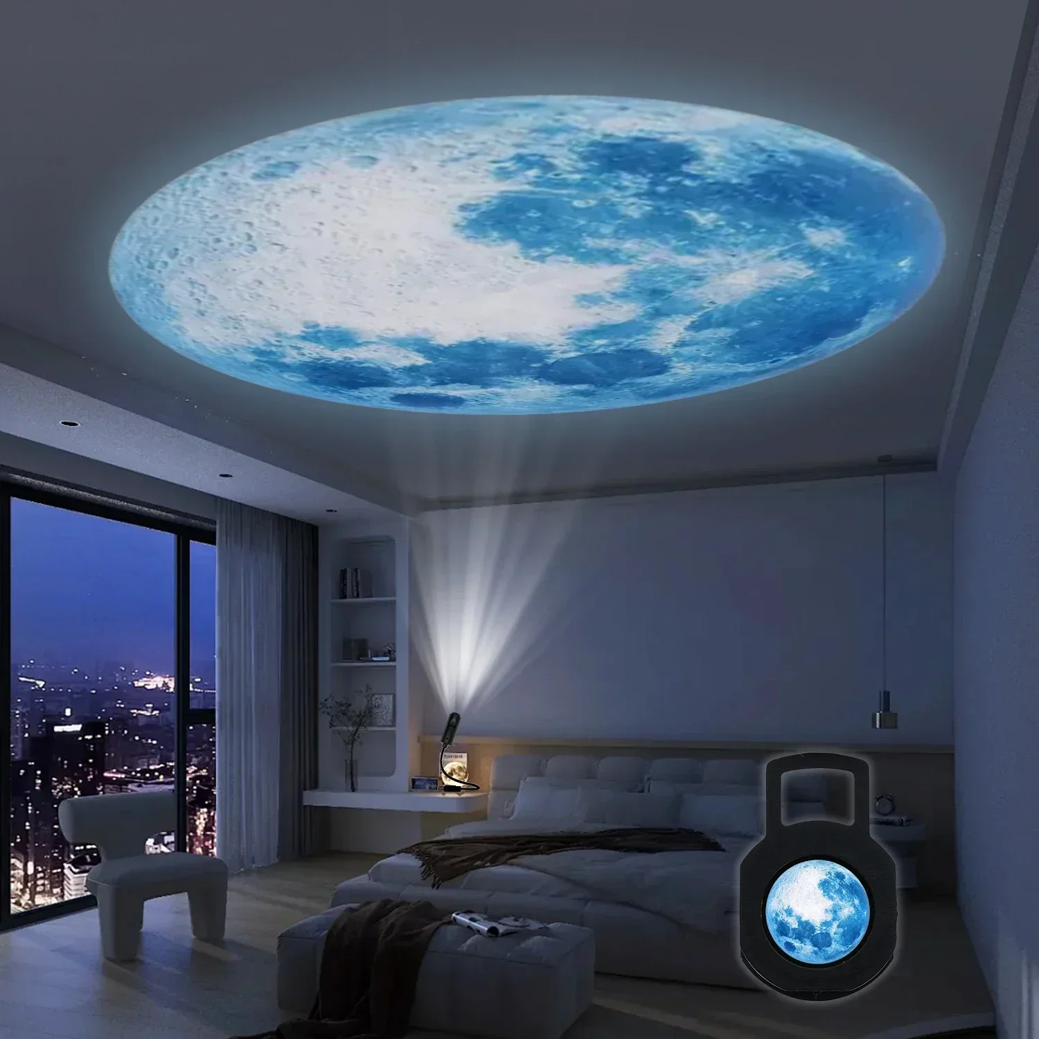 1 Projector Light Moon lamp, LED lamp, blue planet, Rechargeable Moon Star Projection Light Can Rotate Night Light